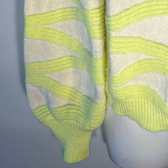 Bright Yellow Stripe SZ XL Sweater Chunky Boxy Y2K Retro Party Comfy 90's - Picture 4 of 8